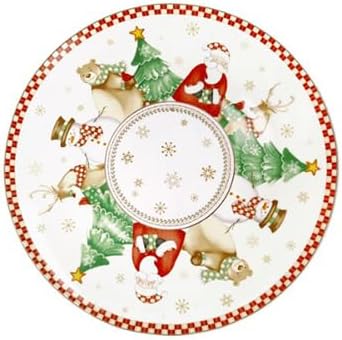 Piatto Panettone in Porcellana con Decori Natalizi 31 cm - Brandani