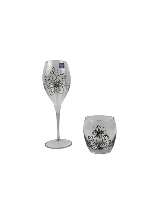 Set di 24  Bicchieri con Decoro Argento – Eleganza senza Tempo