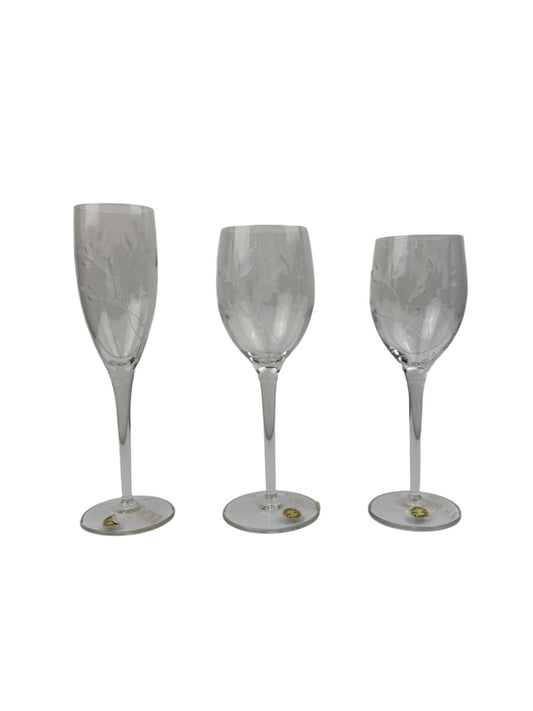 Set 18 Bicchieri in Cristallo con Fiori Dipinti a Mano