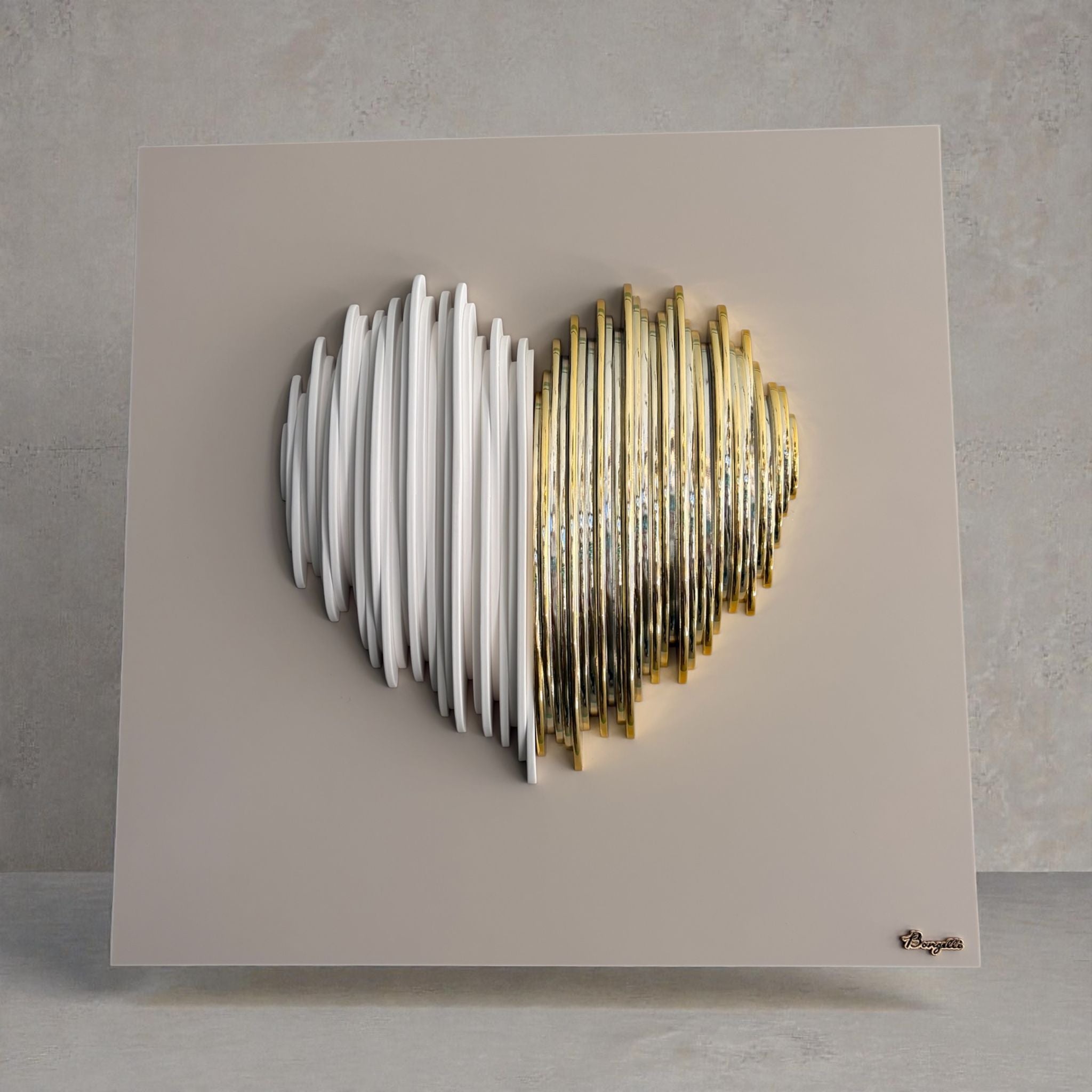 Quadro in Marmorino con Cuore 3D Bicolore 50x50 cm - Bongelli Preziosi