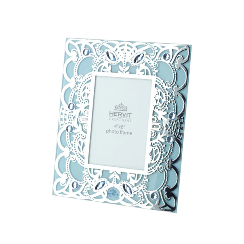 Porta Foto in Vetro Azzurro con Decorazioni 18x22 cm– Linea "Byzantium" di Hervit