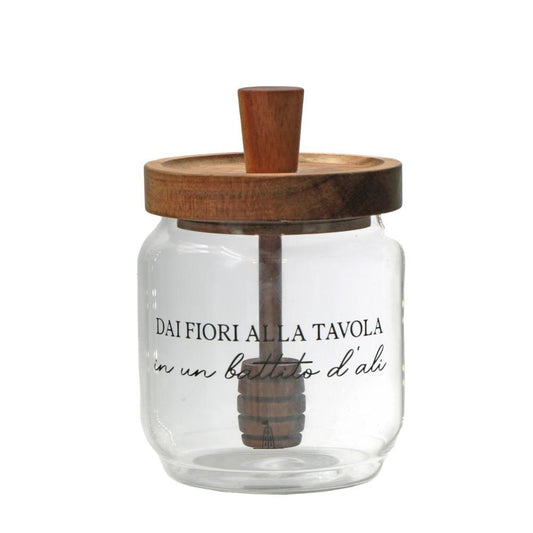 Vaso Contenitore per Miele in Vetro con Tappo in Legno – La Porcellana Bianca
