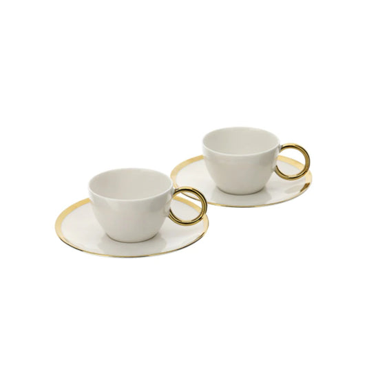 Set Tazzine Tête-à-Tête in Porcellana con Manico Dorato - Hervit