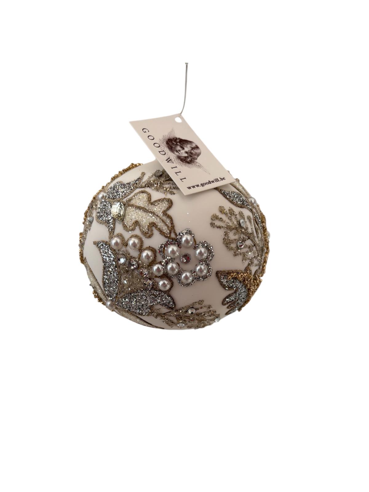 Sfera Natalizia in Vetro Bianco Opaco con Decorazioni 10 cm - Goodwill