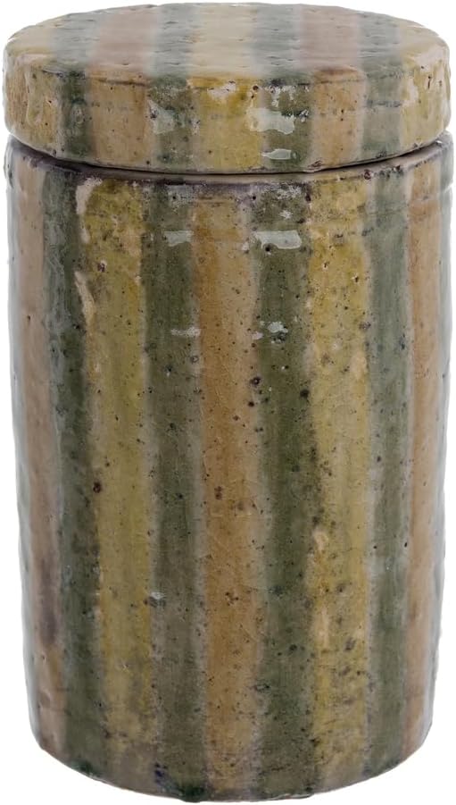 Vaso Decorativo in Ceramica con Coperchio Anticato  D16xH26 cm – Blanc MariClò