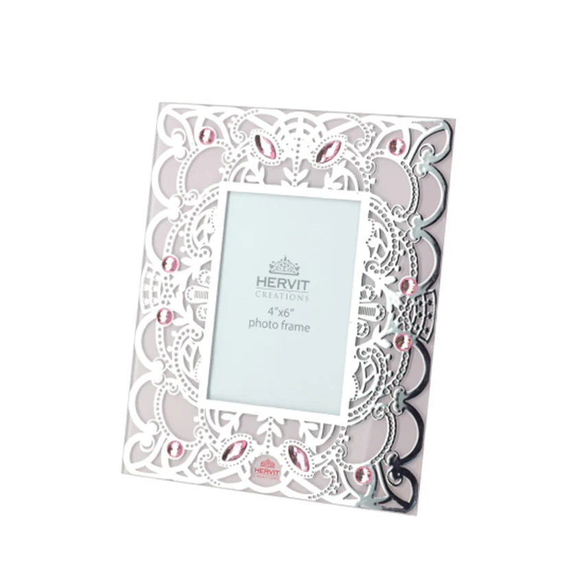 Porta Foto in Vetro Rosa con Decorazioni 18x22 cm– Linea "Byzantium" di Hervit