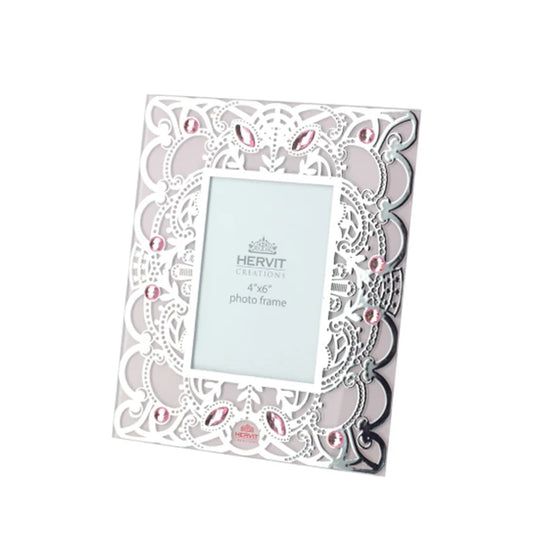 Porta Foto in Vetro Rosa con Decorazioni 18x22 cm– Linea "Byzantium" di Hervit