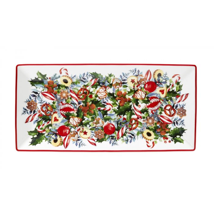 Vassoio Rettangolare in Porcellana con Decori Natalizi 31.5 x 15.5 cm