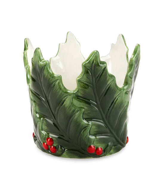 Portacandela in Ceramica Verde a Forma di Vischio - 12 cm di Altezza