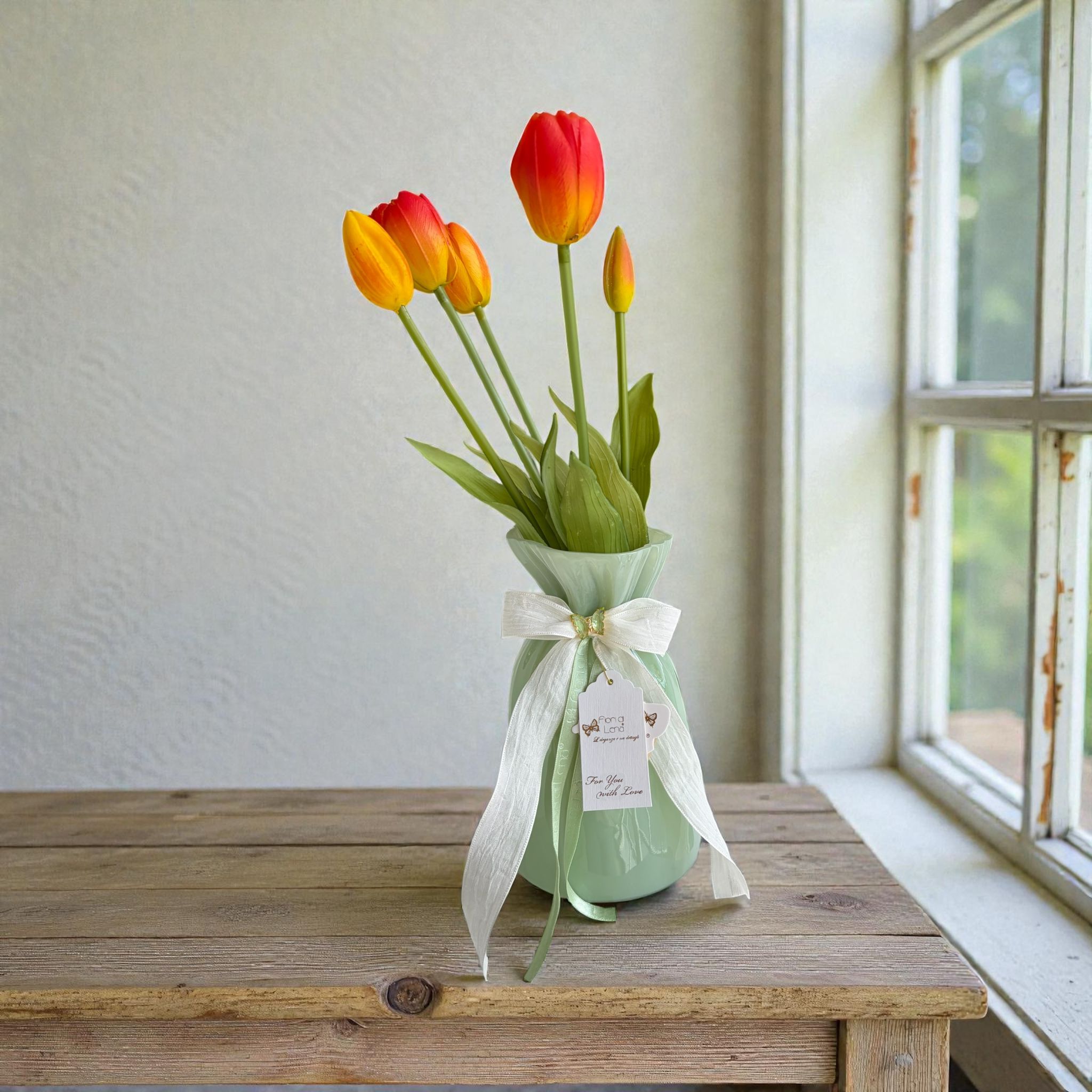 Vaso in Vetro Colorato con Fiocco 20 h cm - Fiori di Lena
