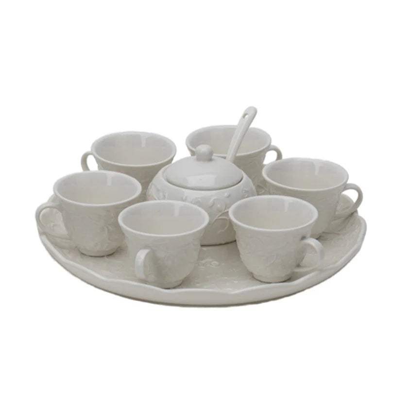 Set Vassoio con Sei Tazzine da Caffè e Zuccheriera - Linea Romance Hervit