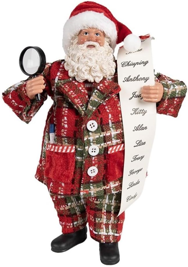 Babbo Natale con Pigiama Scozzese e Lista dei Bambini 27 cm - Clayre e Eef