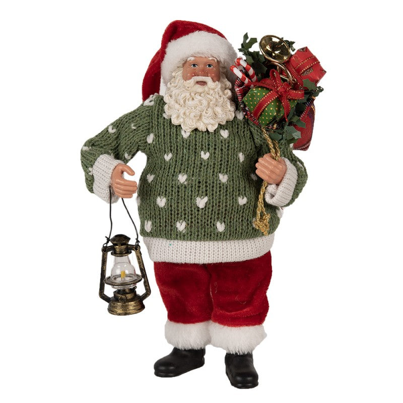 Babbo Natale in Resina con Maglione Verde e Lanterna 27 cm - Clayre e Eef