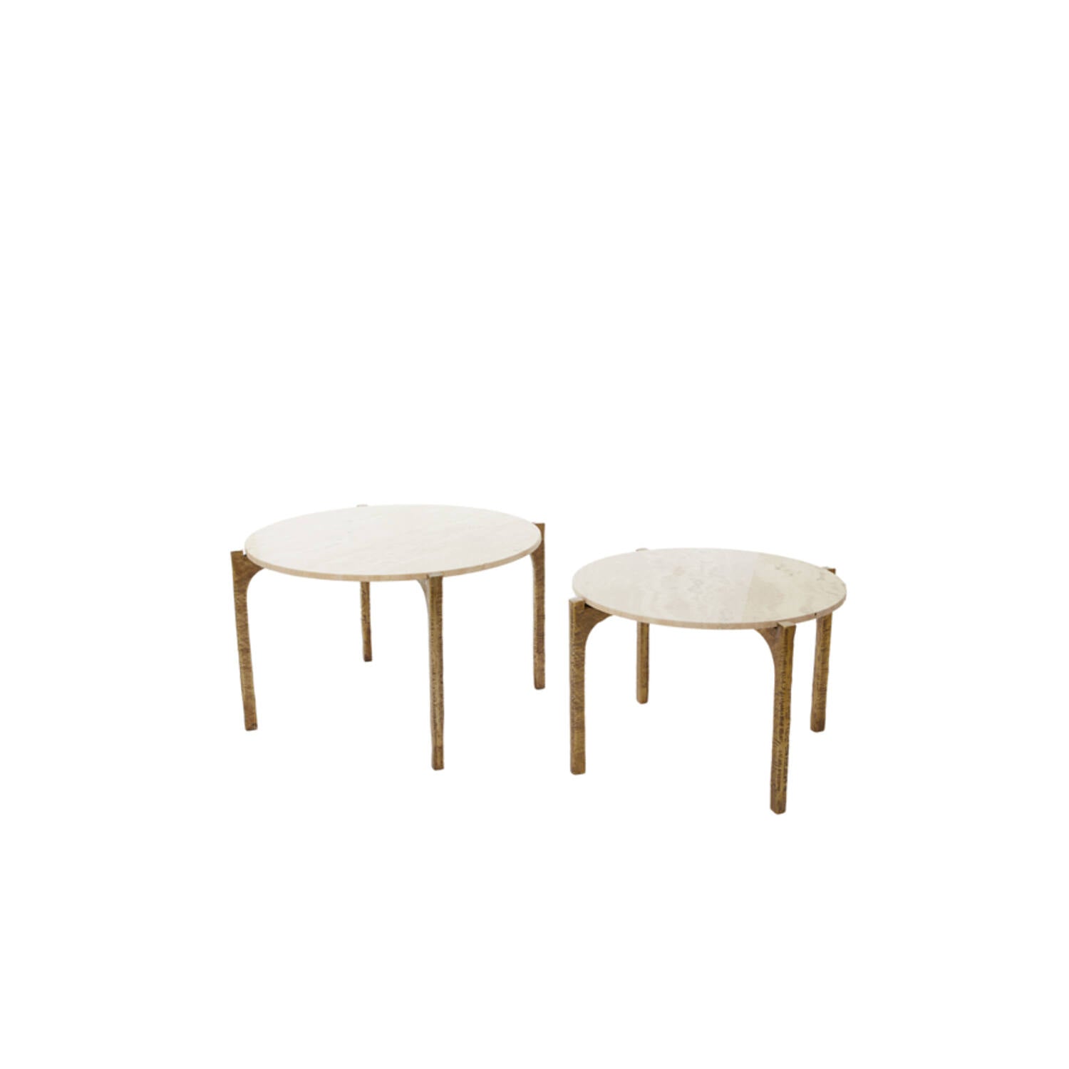 Set di Tavolini in Travertino e Bronzo Antico KANAE - Light e Living