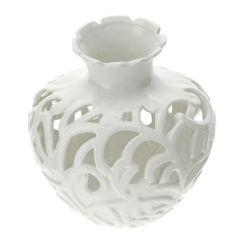 Vaso Traforato in Porcellana Bianca h 20 cm - Hervit