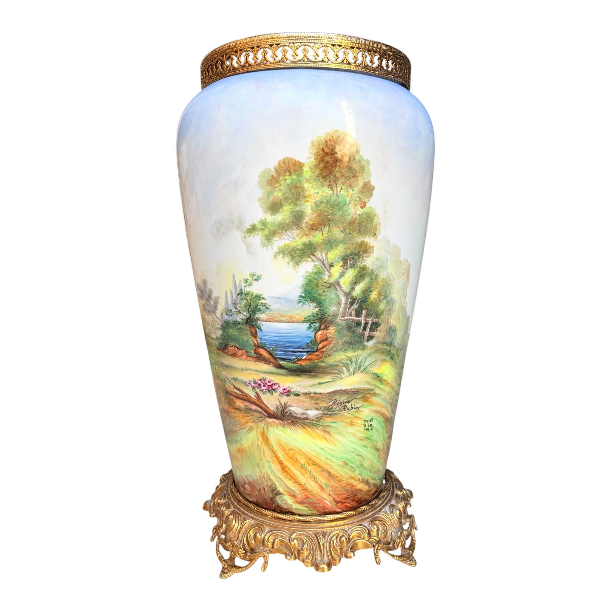 Porta Ombrelli in Porcellana con Decori Dipinti a Mano - Limoges