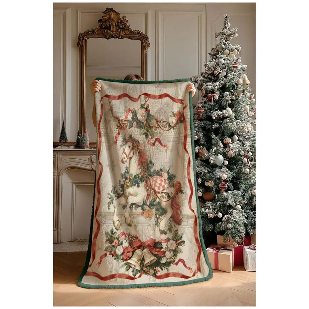 Plaid in Sherpa con Motivo Calessi 160x220 cm - Blanc Mariclò