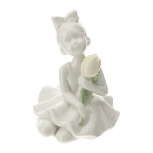 Ballerina in Porcellana Bianca con Tulipano 10 cm - Hervit