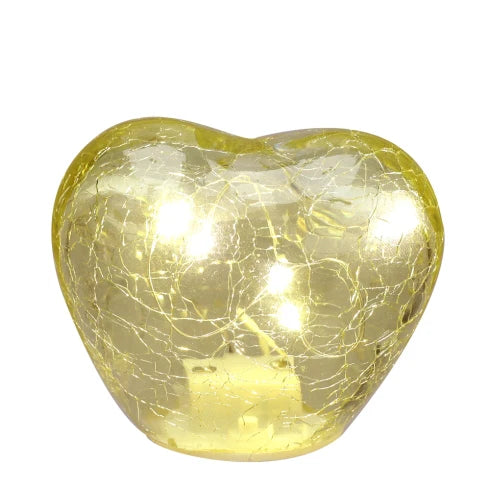 Lampada LED a Cuore in Vetro Effetto Crack Giallo 8 cm - Hervit