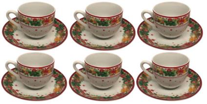 Set da 6 Tazze con Piattino in Porcellana - Decori Natalizi