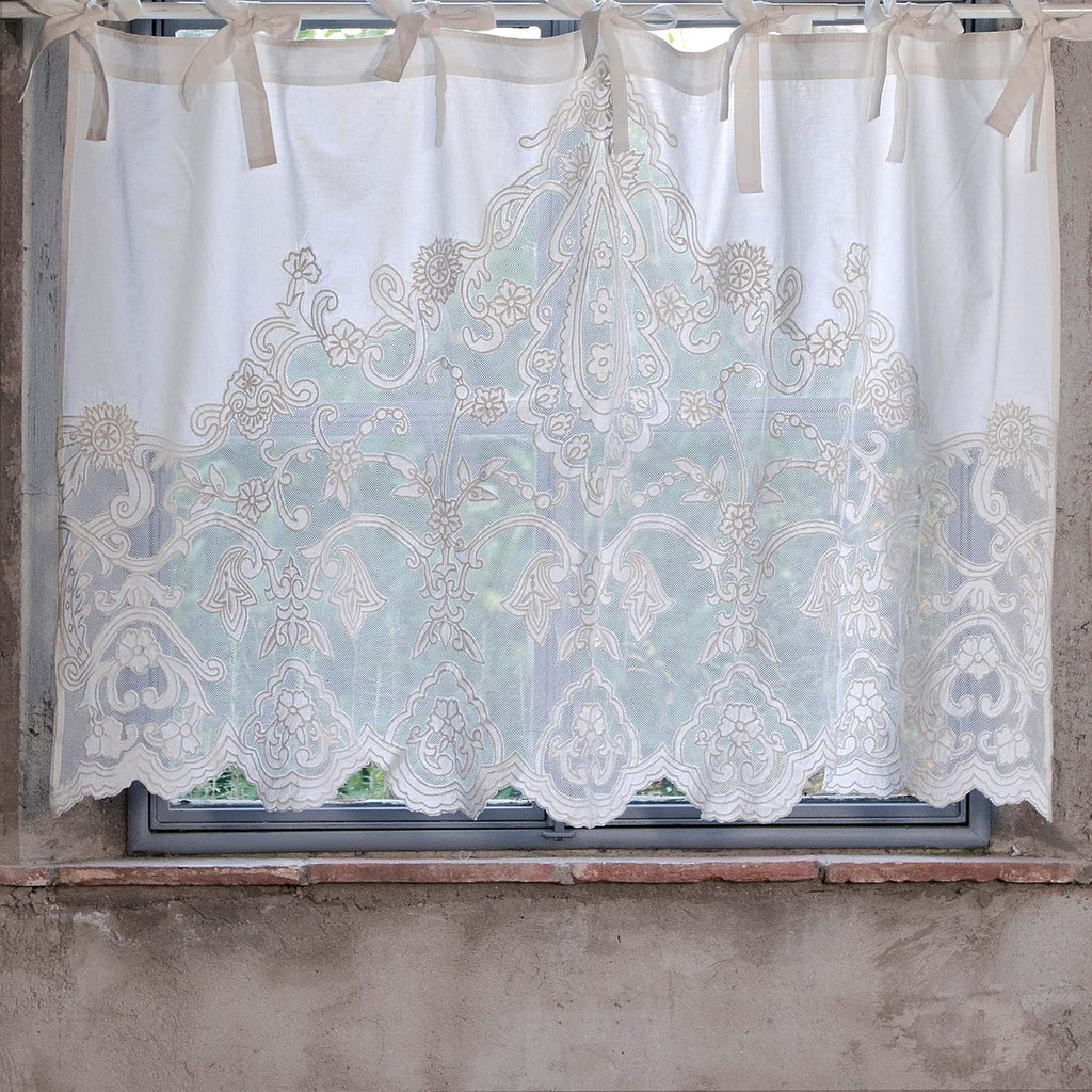 Mantovana in Cotone Ecrù con Ricamo in Pizzo 90x140 cm - Blanc Mariclò