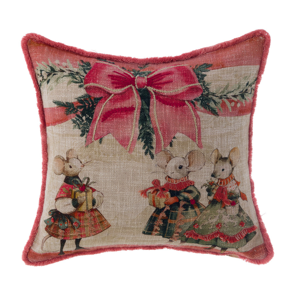 Cuscino Stampato e Ricamato con Topolini  45×45 cm - Blanc Mariclò