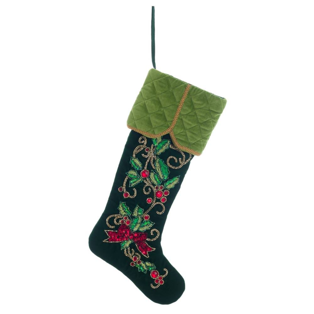Calza in Velluto Verde con Ricami Oro 40 cm - Blanc Mariclò