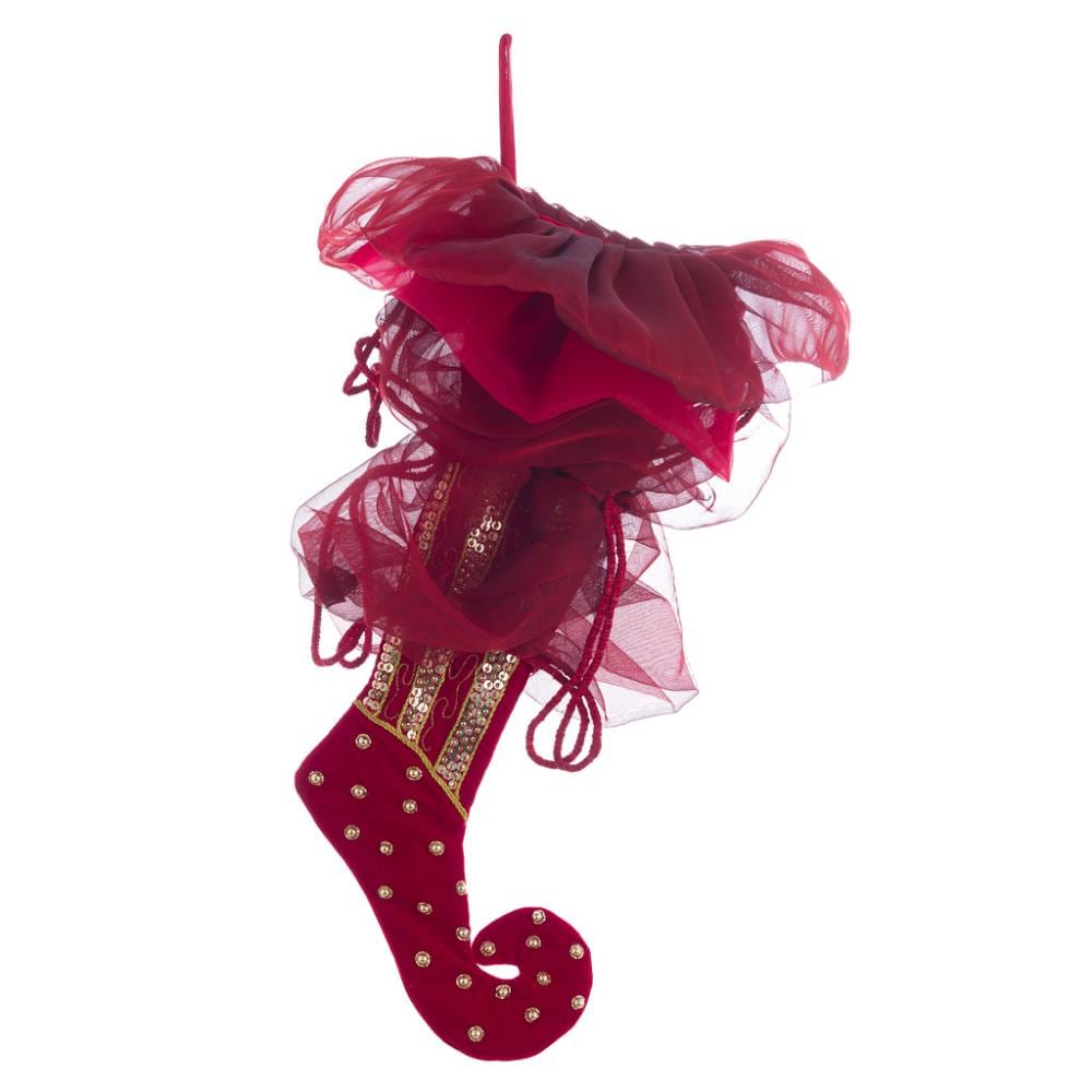 Calza Natalizia Rossa Design Elfo con Tulle e Ricami Oro 50 cm – Blanc Mariclò