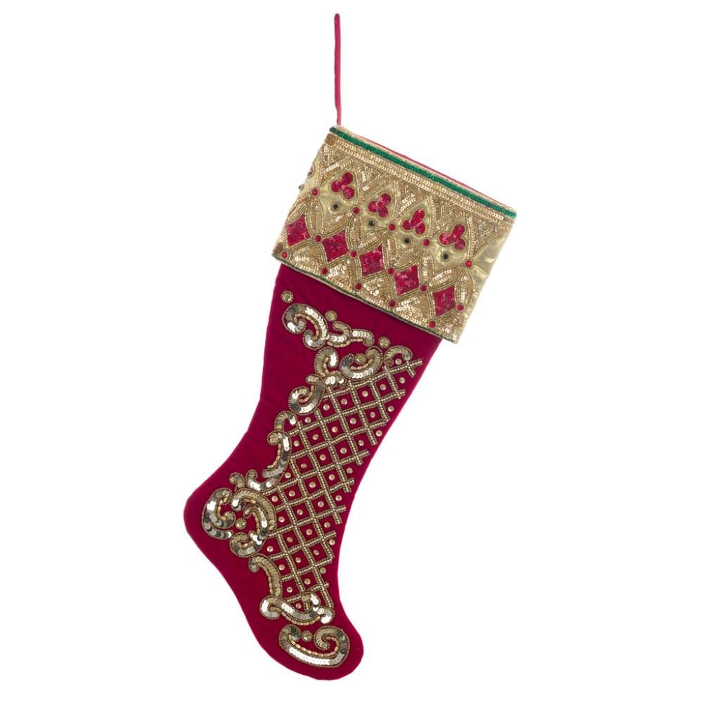Calza Natalizia Rossa con Ricami Oro Cantus Natalis 55 cm- Blanc Mariclò