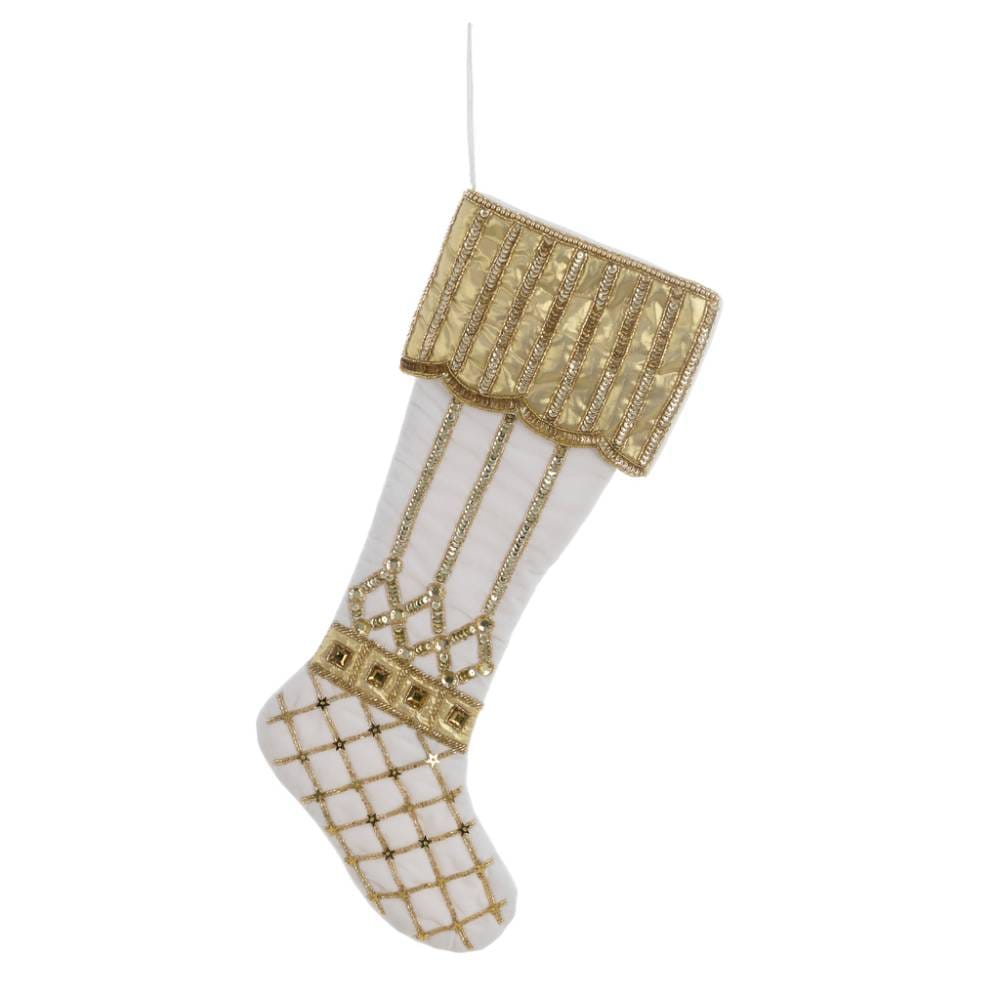 Calza Natalizia Bianca con Ricami Oro 50 cm –Blanc Mariclò