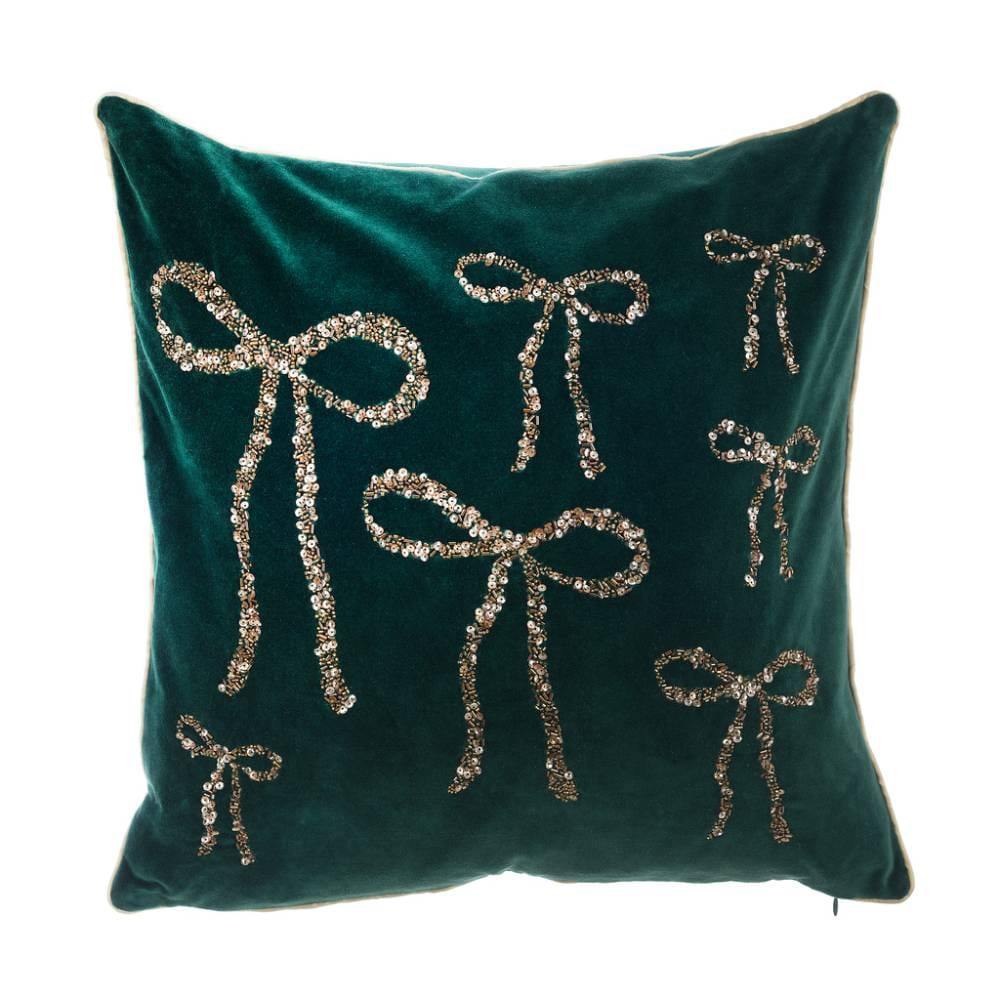 Cuscino in Velluto Verde con Fiocchi Dorati 45×45 cm - Blanc Mariclò