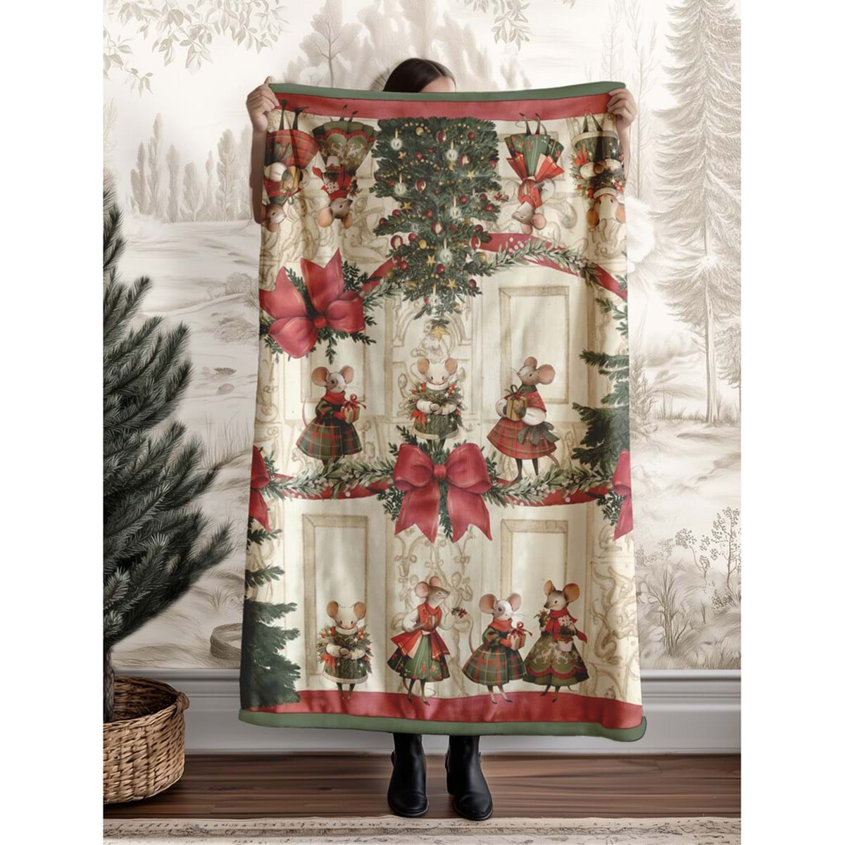 Plaid Maxi Sherpa con Topini Favola di Natale Collection 160×220 cm - Blanc Mariclò