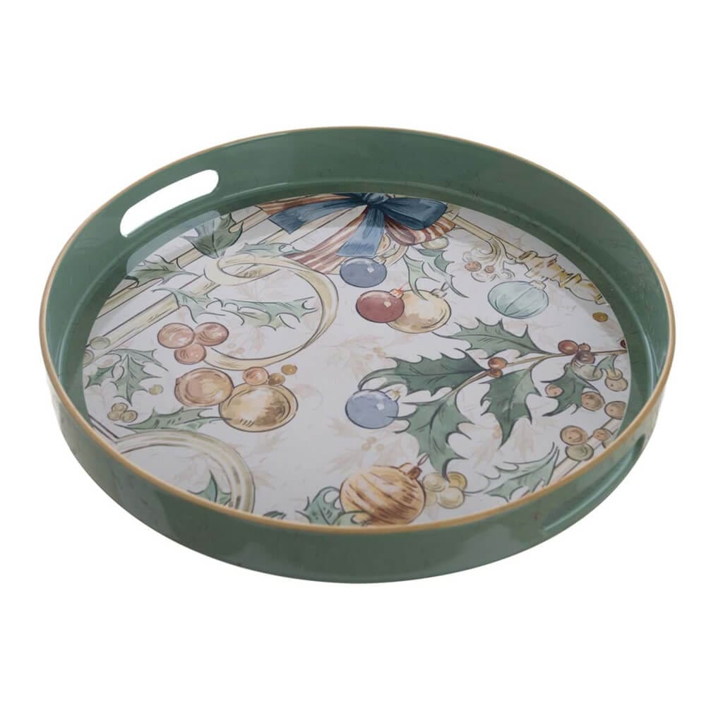 Vassoio Rotondo con Fondo Avorio e Manici Verdi Ø 33 cm - Blanc Mariclò