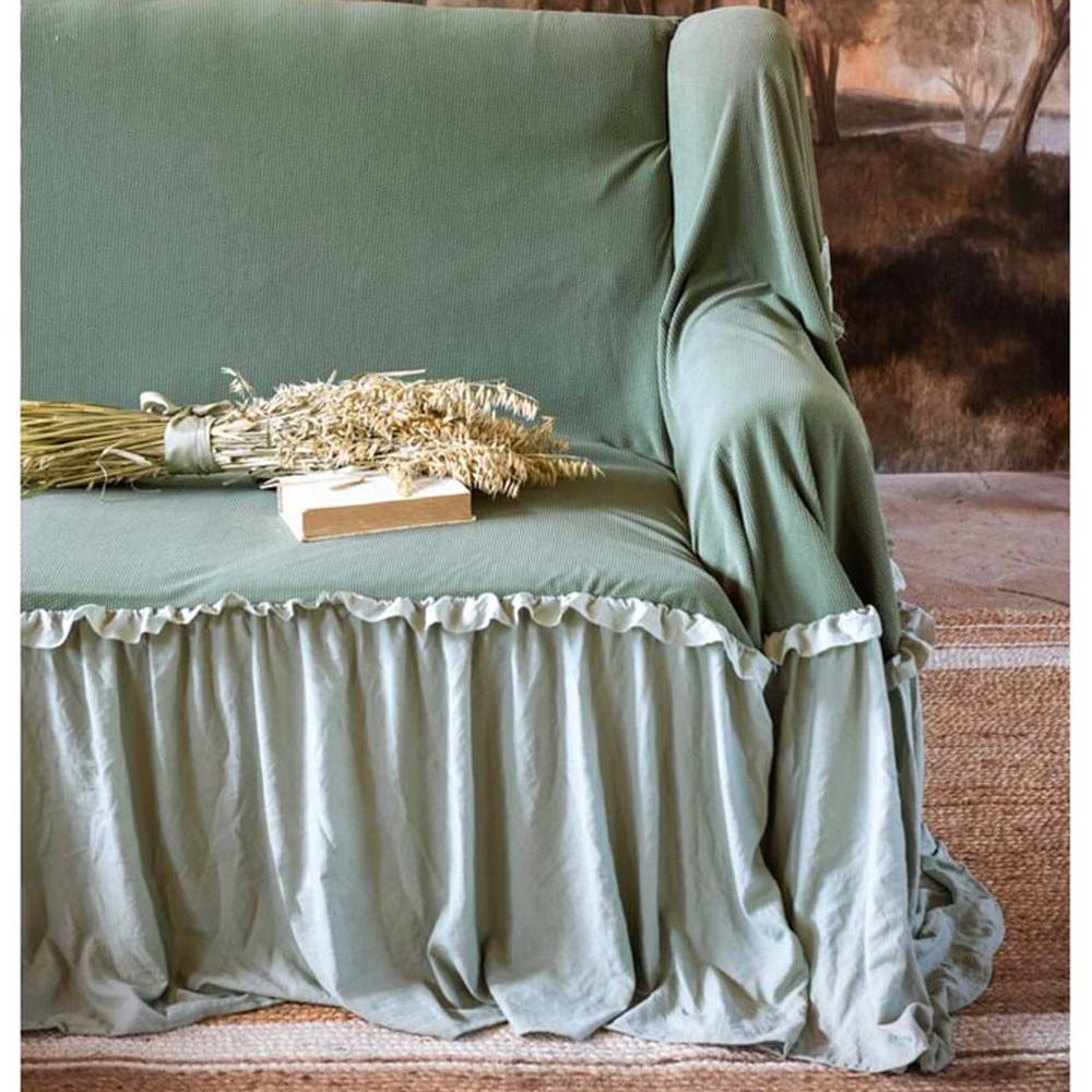 Copridivano Verde a Costine con Gala 160x280 cm- Blanc Mariclò