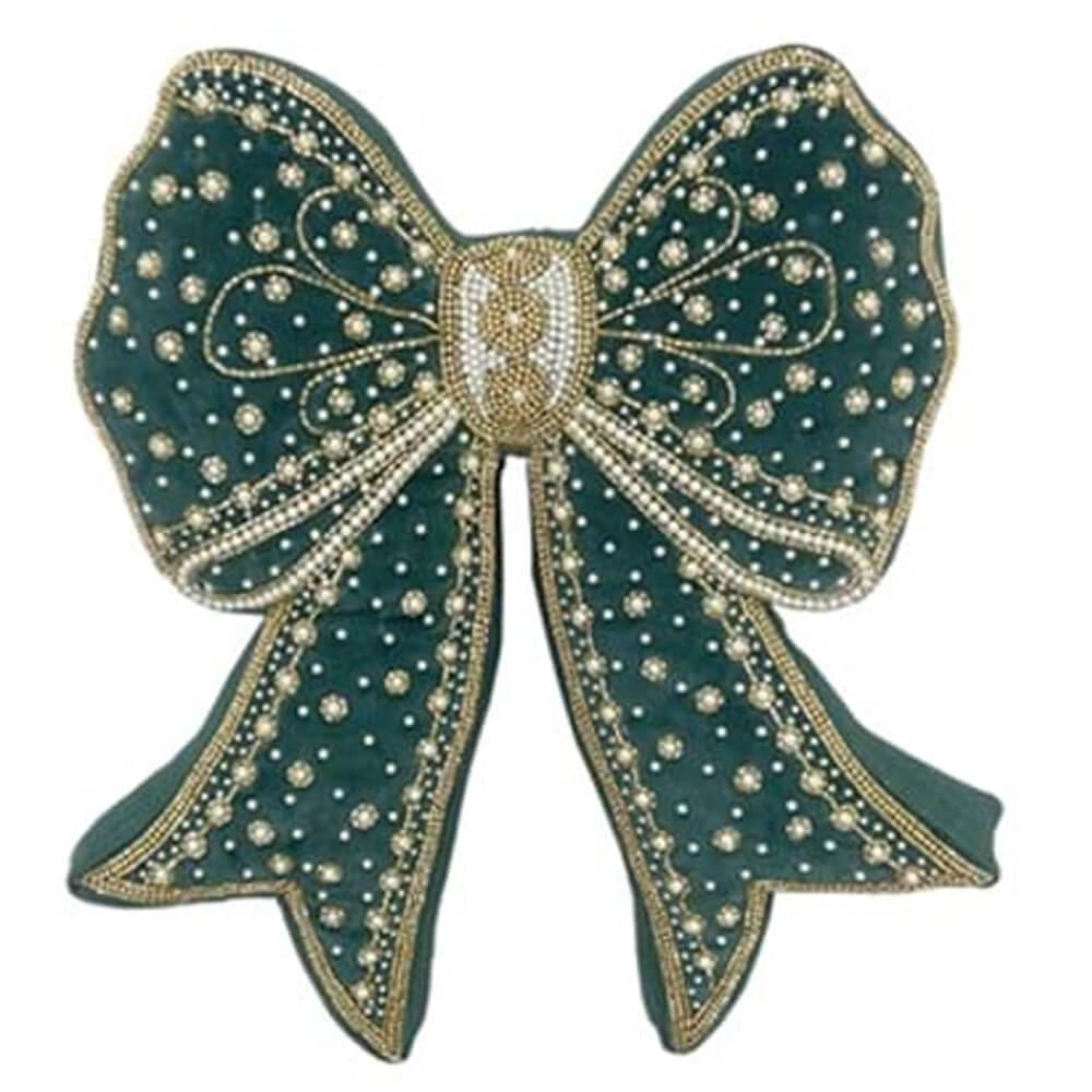 Cuscino a Forma di Fiocco con Perle e Strass Oro 40×38×5 cm – Blanc Mariclò