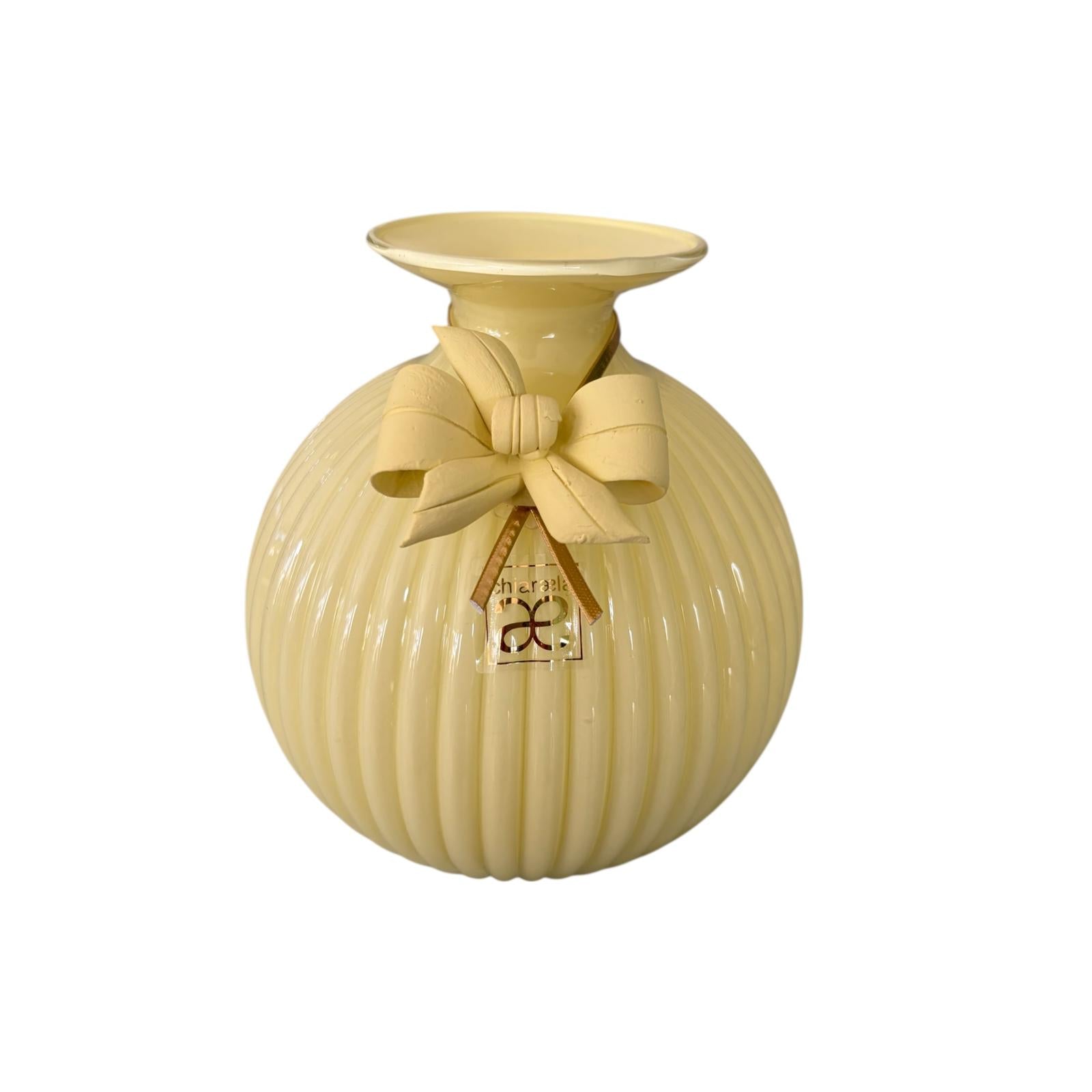 Vaso in Vetro Colorato Giallo con Fiocco Decorativo 17 cm - Chiaraela