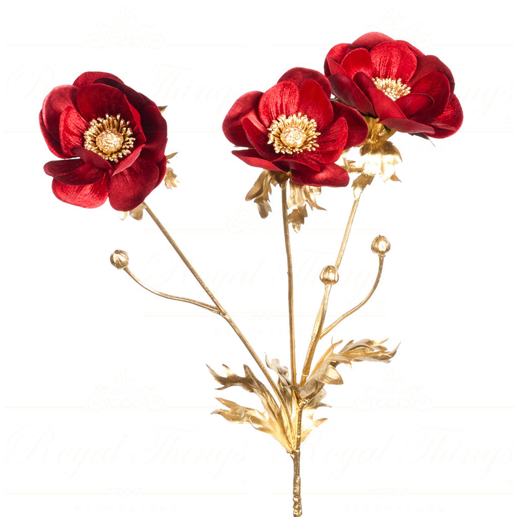 Velvet Metallic Anemone Red Flower Stelo 73 cm - Goodwill