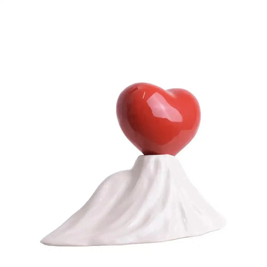 Scultura in Ceramica Lucida Vesuvio con Cuore Rosso - Amagè