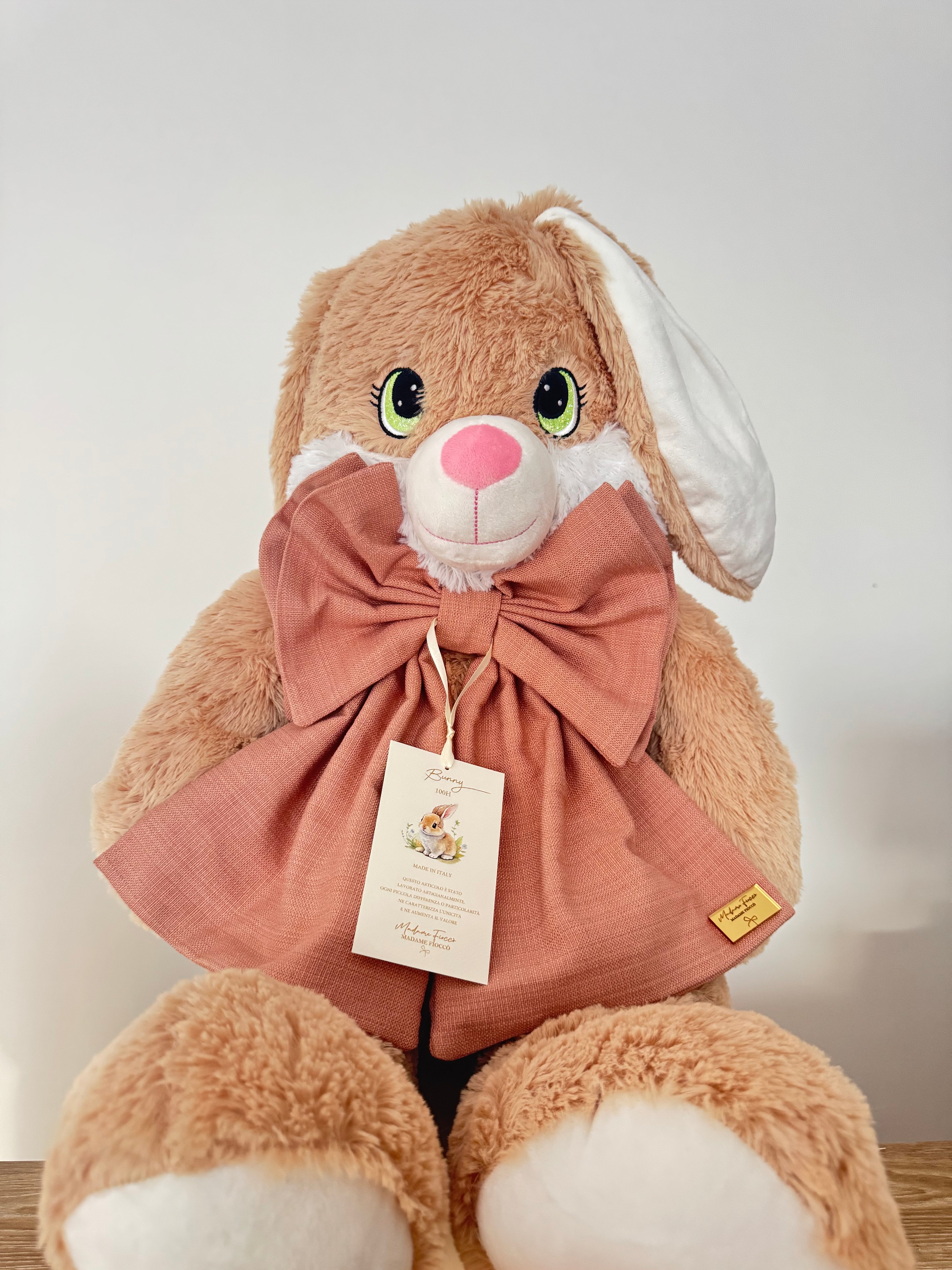 Peluche Coniglio con Fiocco Rosa 100 cm - Madame Fioccò