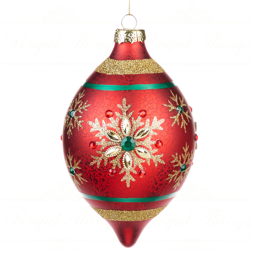 Decorazione in Vetro Rosso con Fiocchi di Neve Oro 12 cm - Goodwill