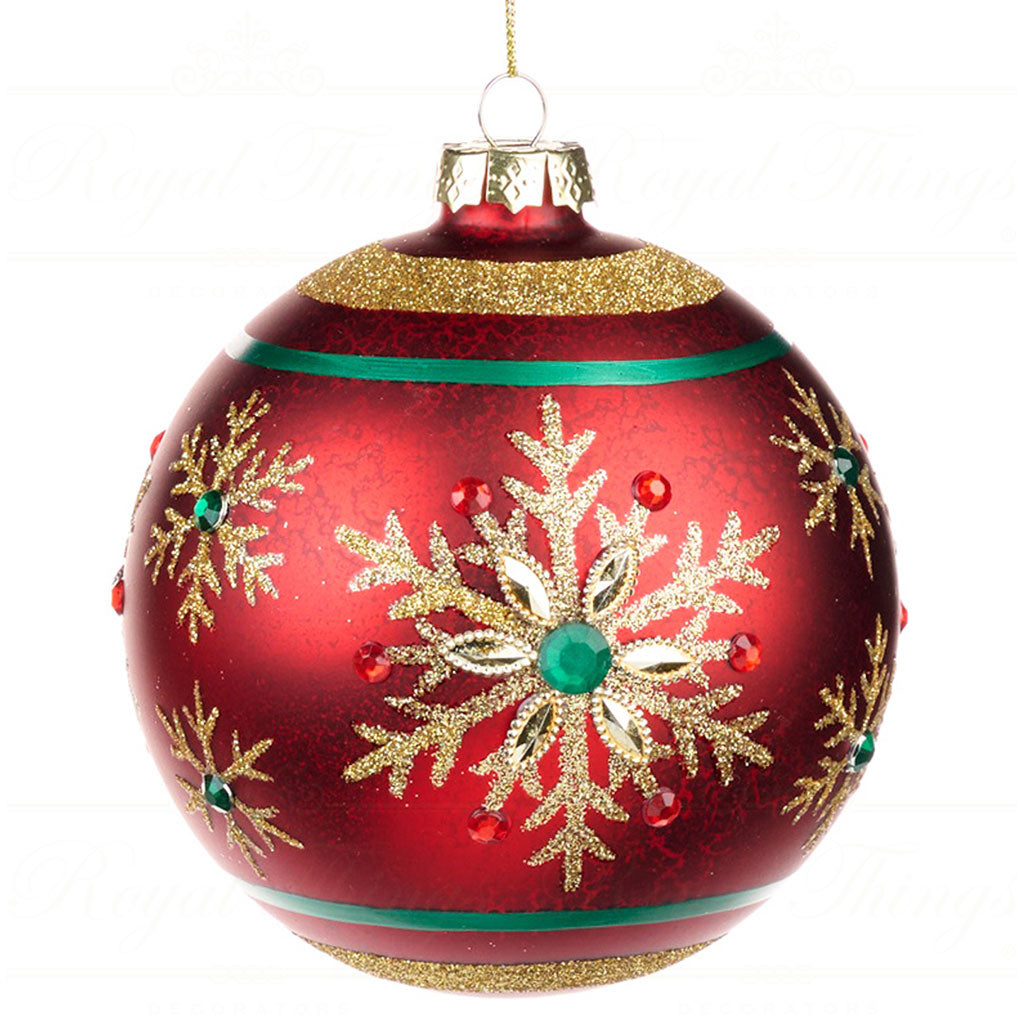 Decorazione in Vetro Rosso con Fiocchi di Neve Oro 12 cm - Goodwill