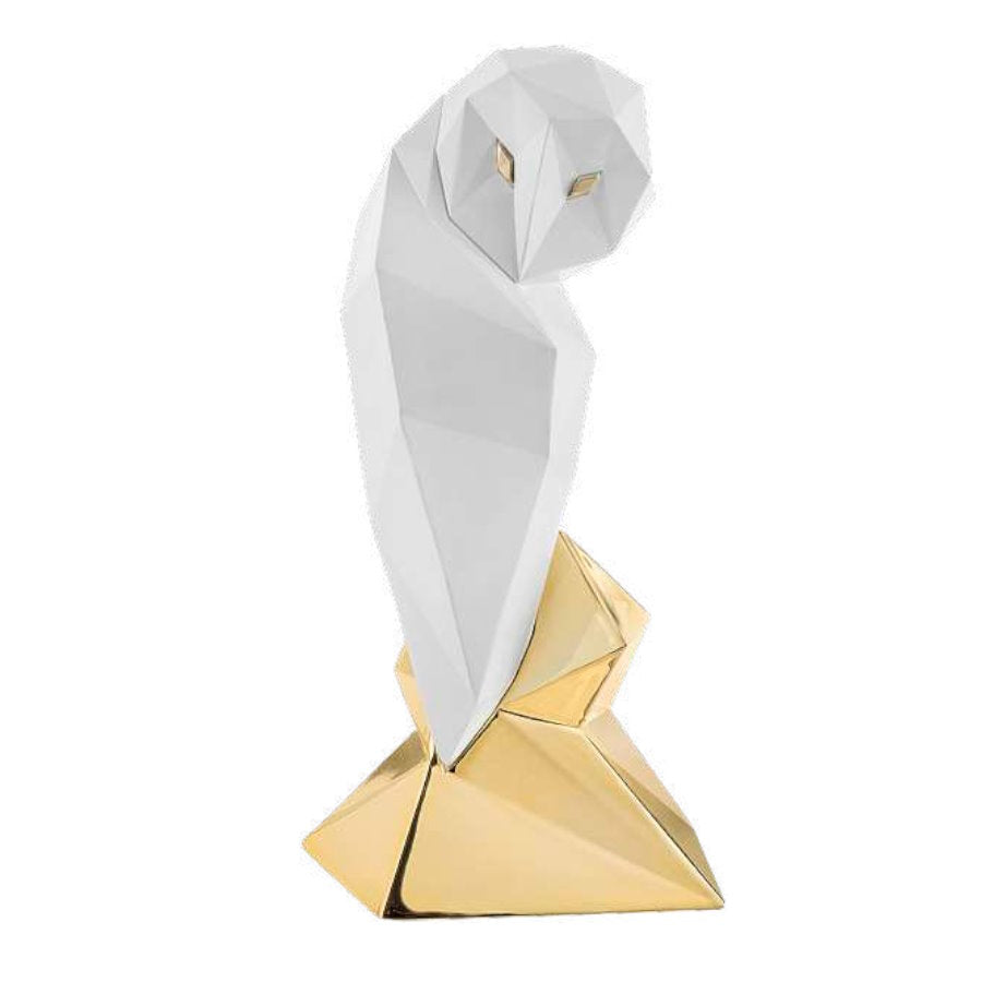 Gufo Stilizzato in Marmo Bianco con Base Oro 16 cm - Bongelli Preziosi
