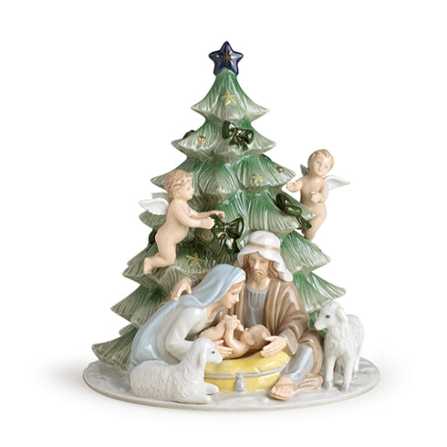 Natività in Porcellana Finissima Racchiusa in Alberello 25 h cm