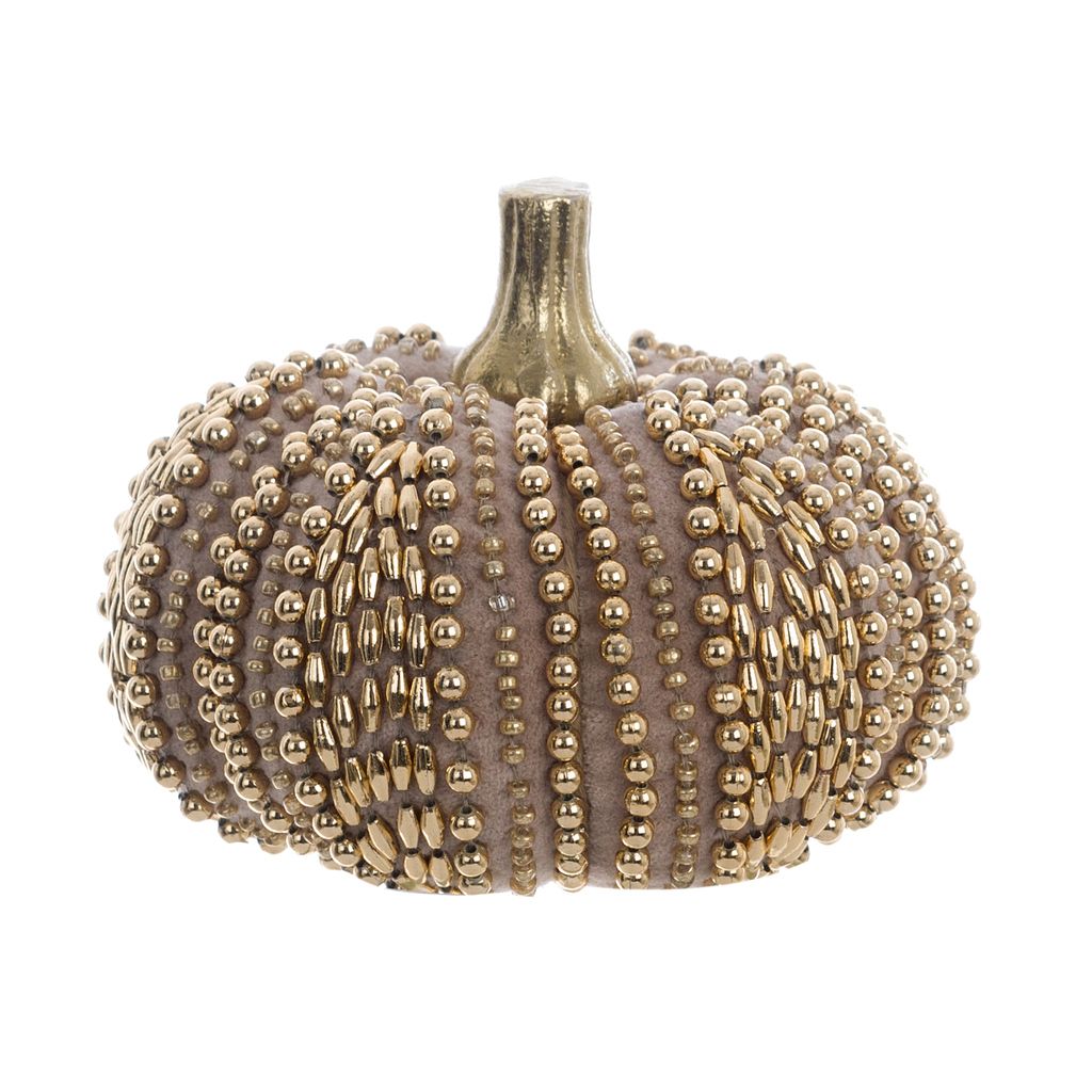 Decorazione Zucca con Perline Beige Serie “Zucche di Sogno” 12x10 cm - Blanc Mariclò
