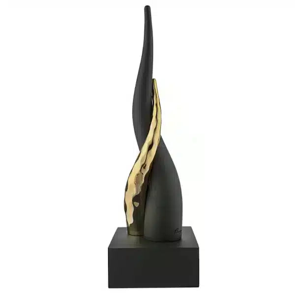 Corno in Marmorino Nero con Dettaglio Oro 38 h cm - Bongelli Preziosi