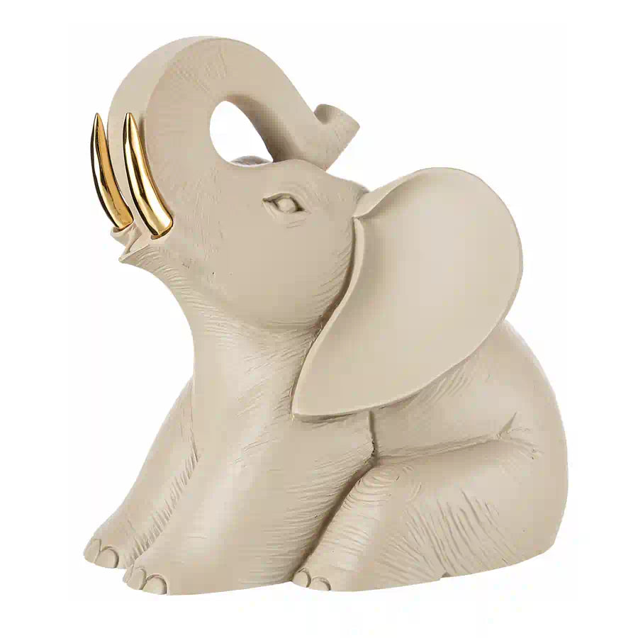 Elefante Nocciola in Marmorino con Dettagli Oro 11x11 cm - Bongelli Preziosi