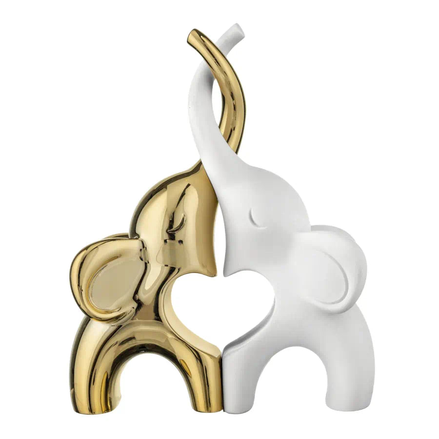 Coppia Elefantini Bianco e Oro 13x10 cm - Bongelli Preziosi