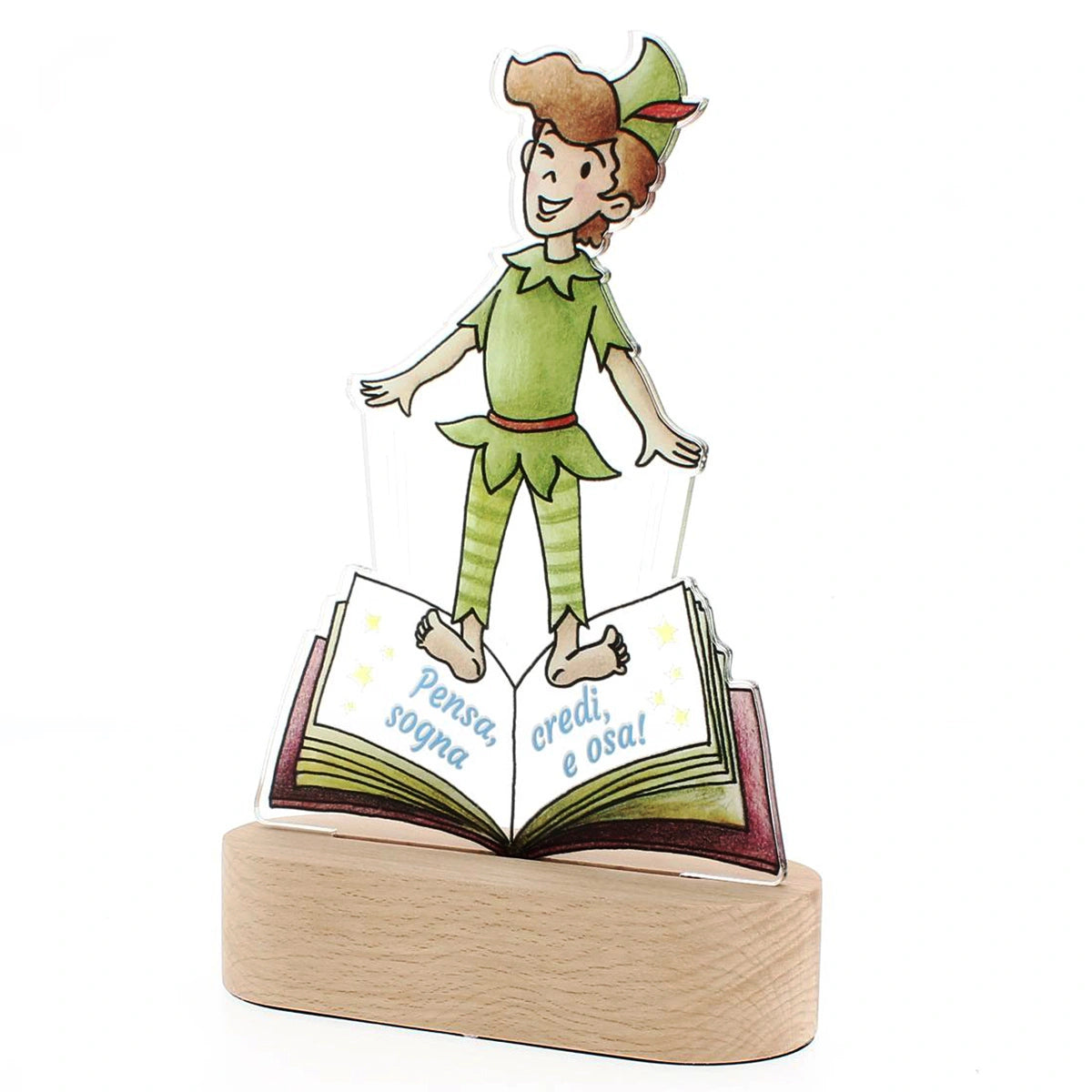 Lampada LED con Sagoma di Peter Pan su Base in Legno - Estego