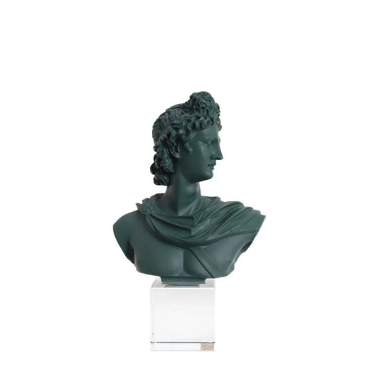 Statua a Forma di Busto di Apollo in Resina su Base in Vetro