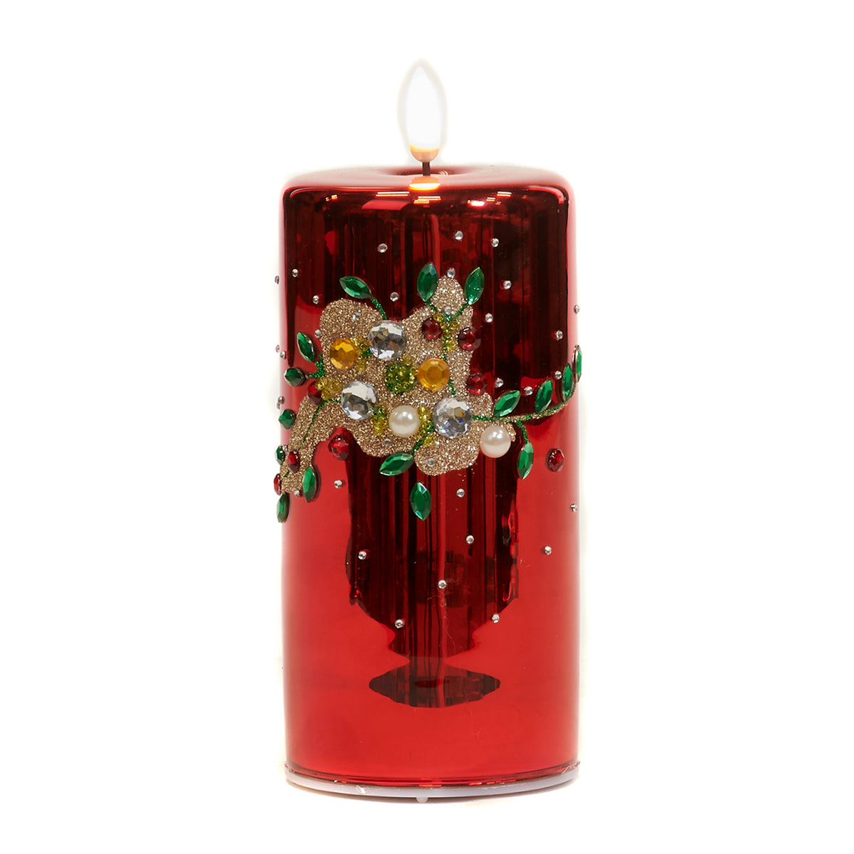 Candela LED Rosso con Dettagli Preziosi 18 cm - Goodwill